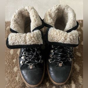 Ganni shearling lined black lace up hiking boots size 37